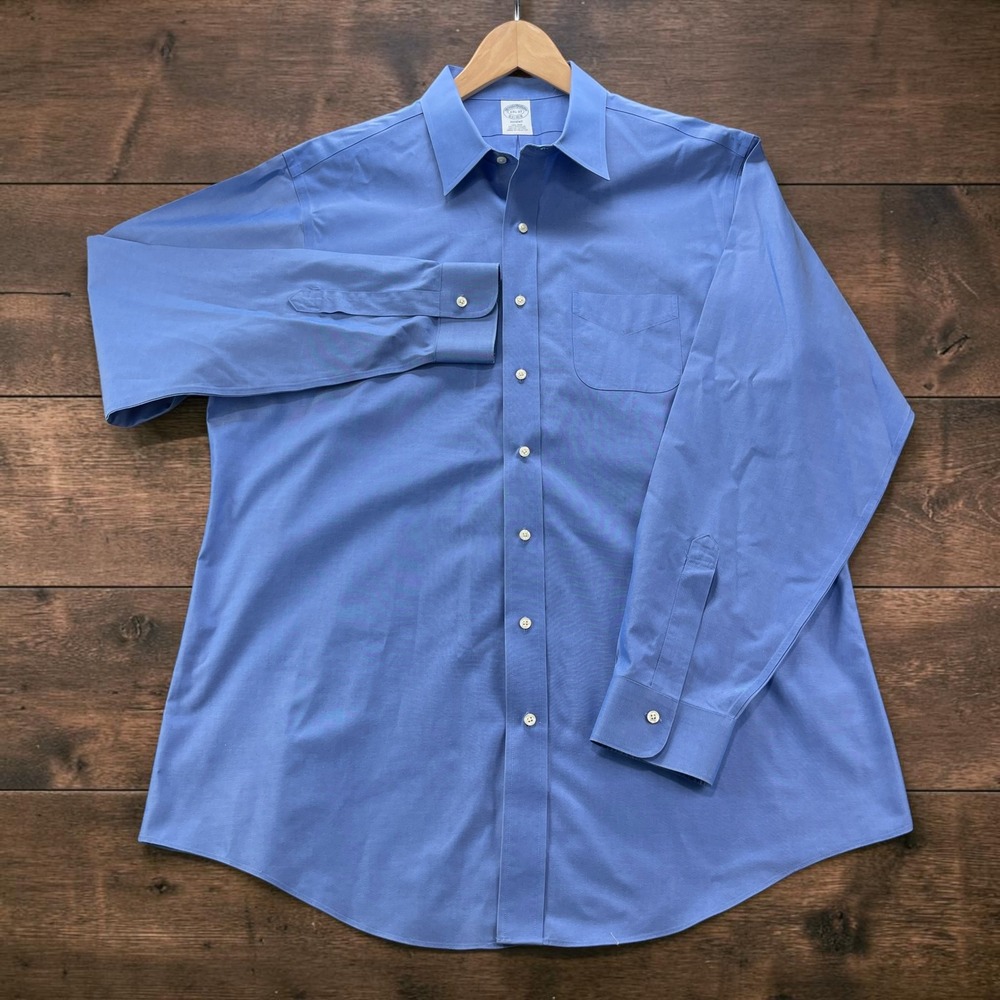 Brooks Brothers Regent Fit Blue Non-Iron Supima Cotton Dress Shirt 17.5 37